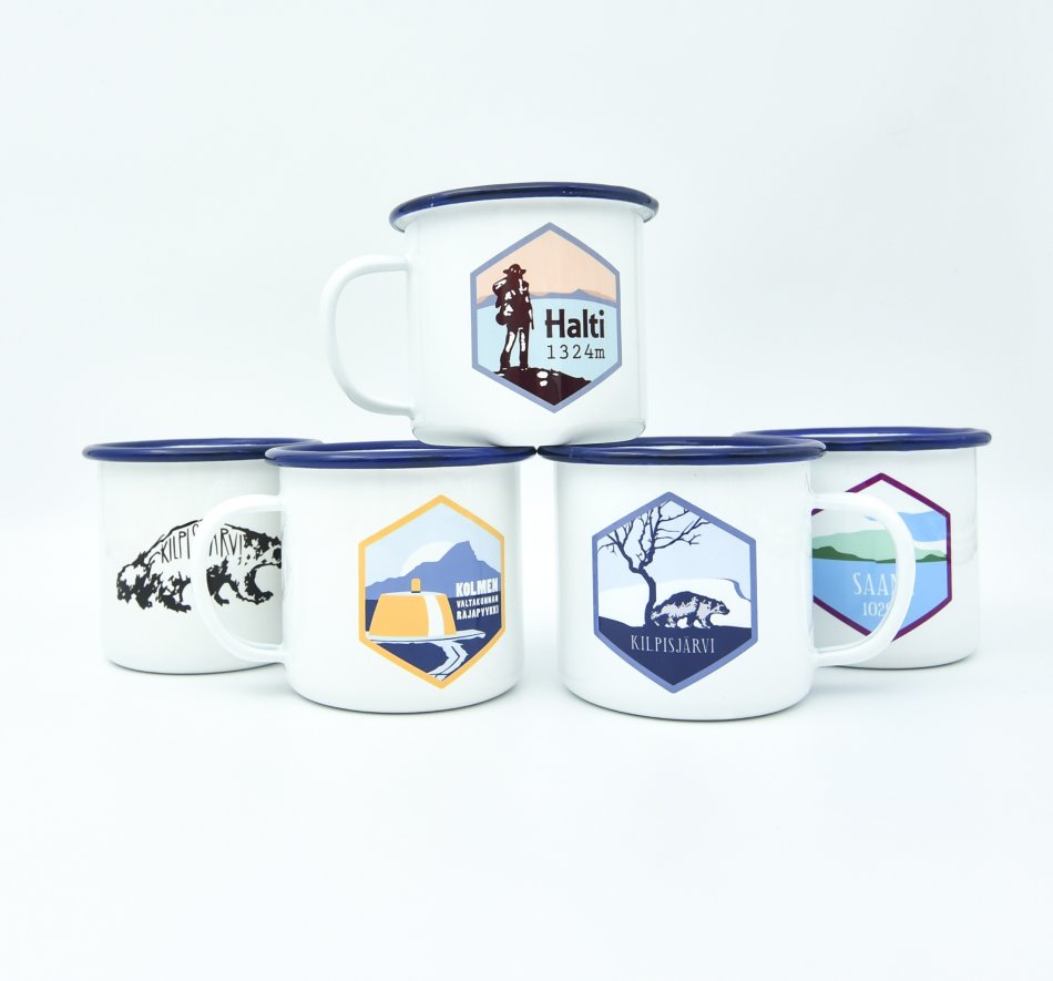 Kilpisjärvi themed enamel mugs 