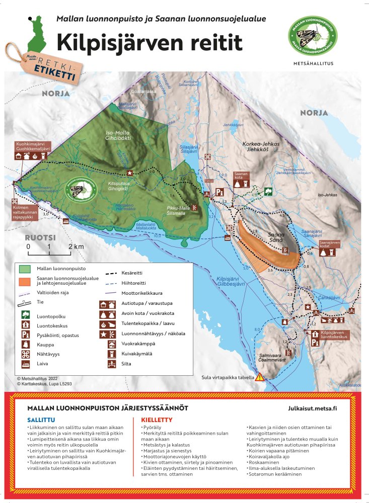 Metsähallituksen kartta Kilpisjärven reiteistä Metsähallituksen kartta Kilpisjärven reiteistä