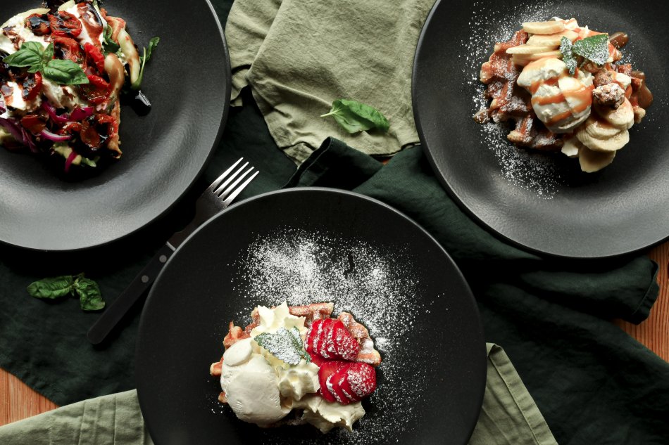 Savoury and sweet waffels in restaurant in Kilpisjärvi